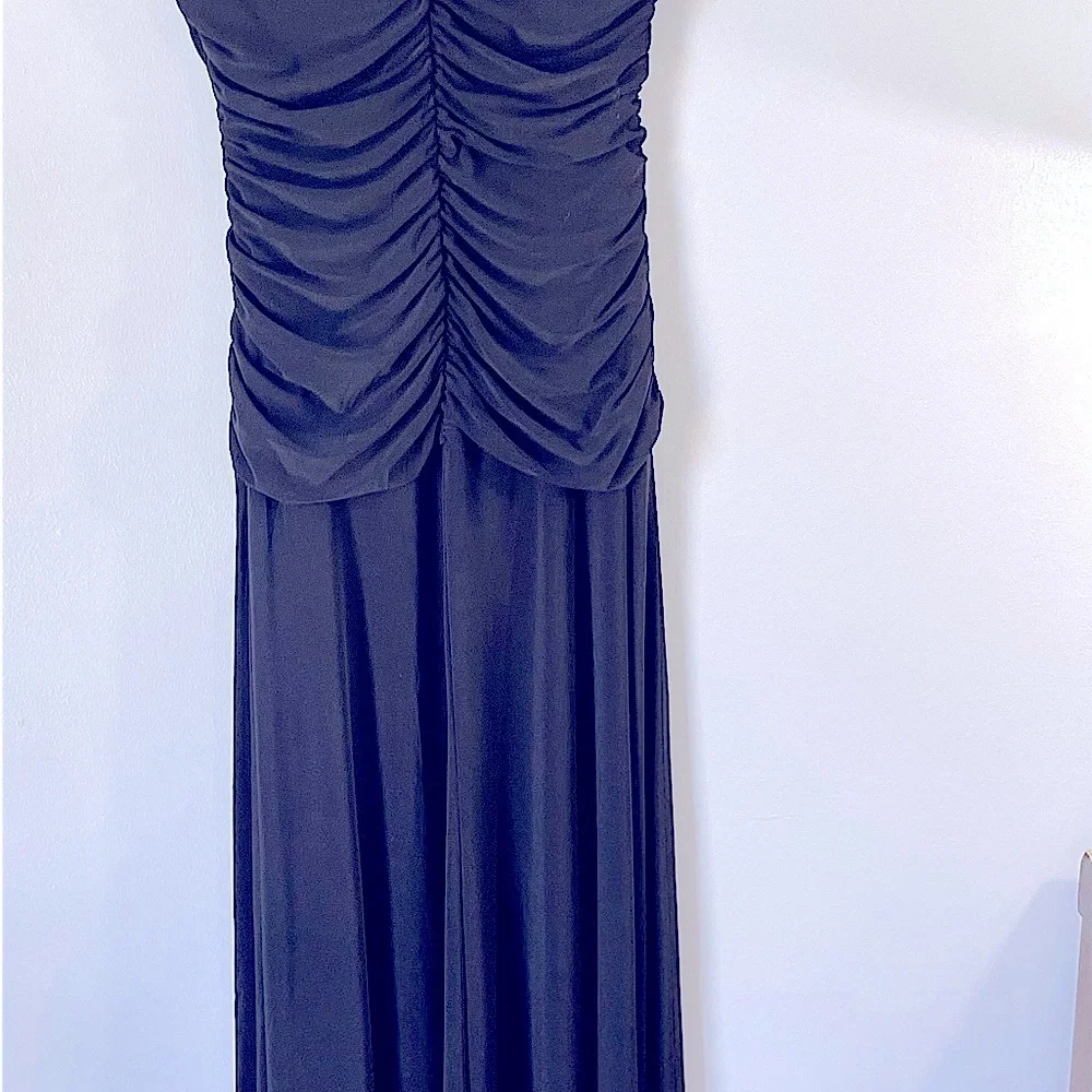 NW Nightway Black Pullover Ruched Front & Back Dress Size 10 Gown Evening Dressy